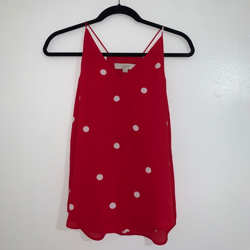 Loft red and white polka dot top